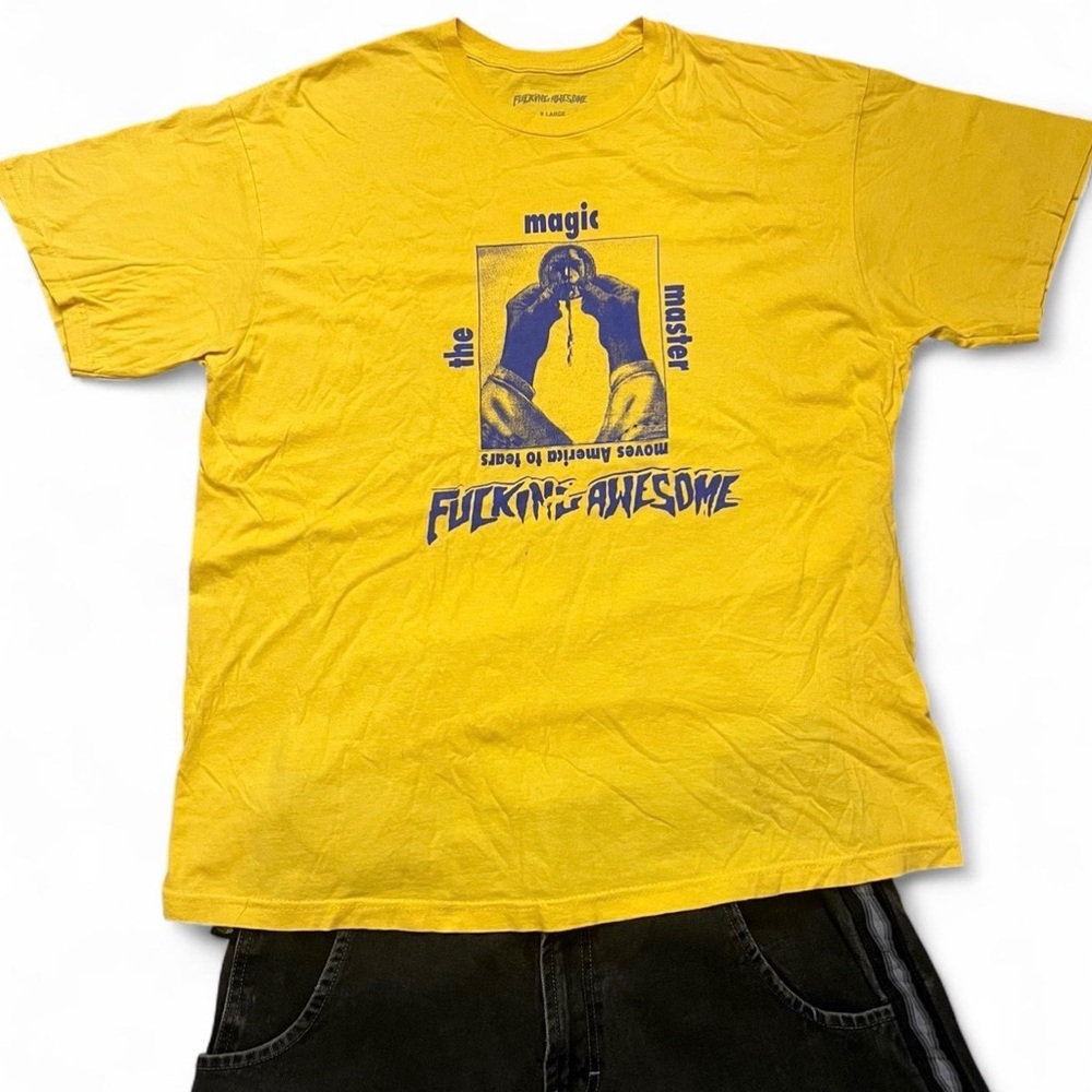 Fucking Awesome yellow and blue graphic tee shirt